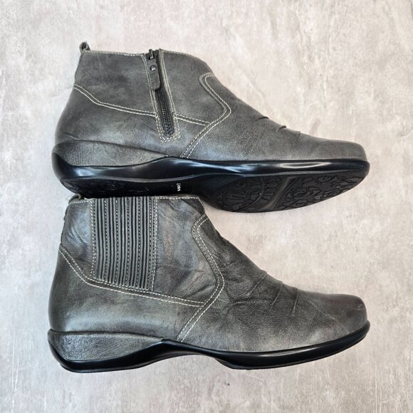 Aetrex Comfort Ankle Boots Leather Gray Minimalist Preppy Chelsea Bootie Size 10 - Picture 5 of 13